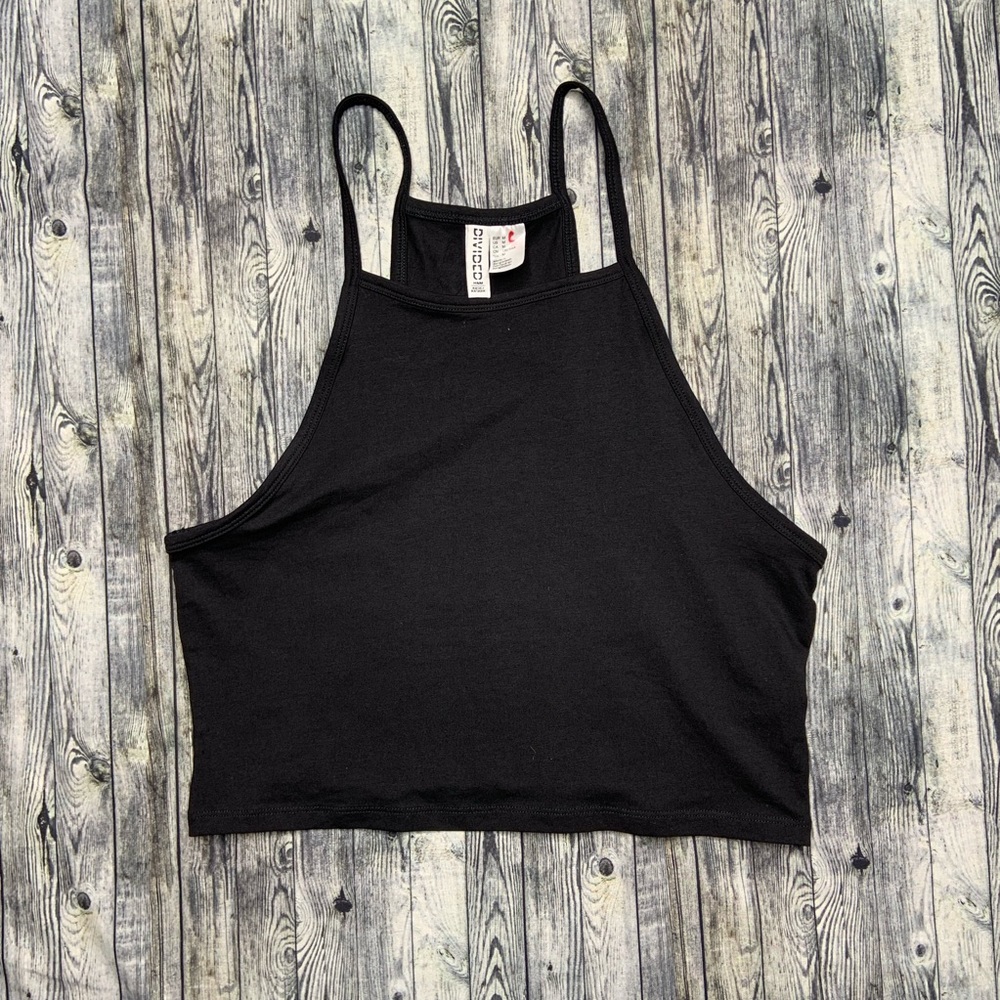 Cute black bib neck crop top